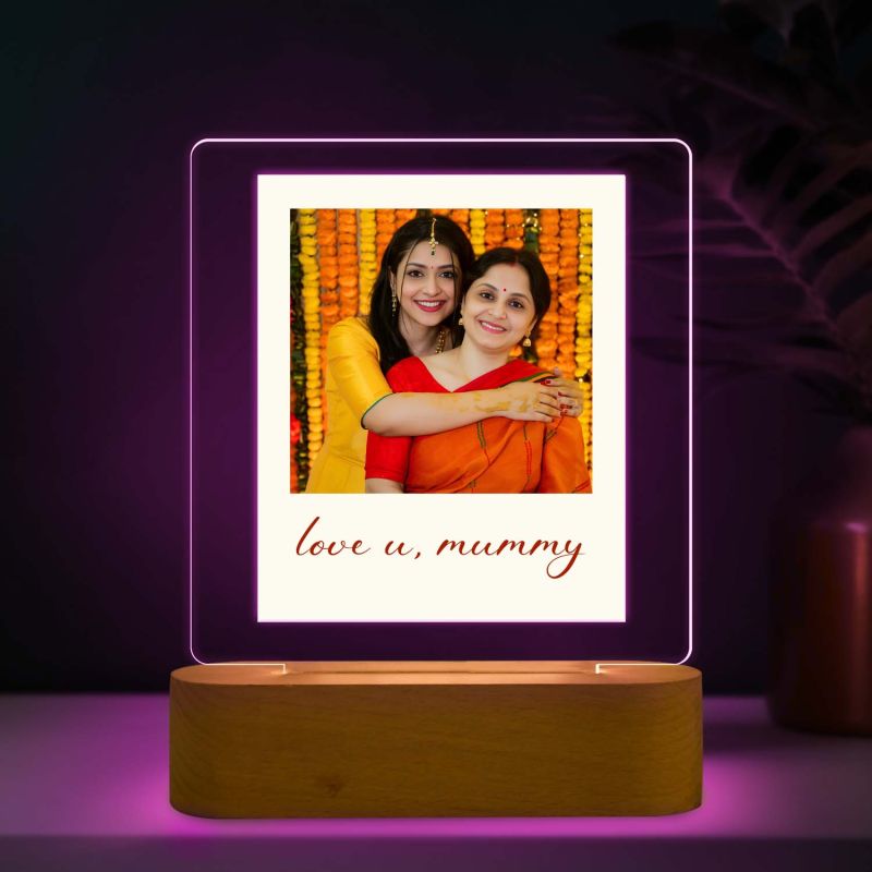 Personalized Led Photo Frame Lamp with Multicolored Light & Wooden Stand Birthday Gift for Mom from Daughter Mothers Day Gift Memorable Gift for Mom